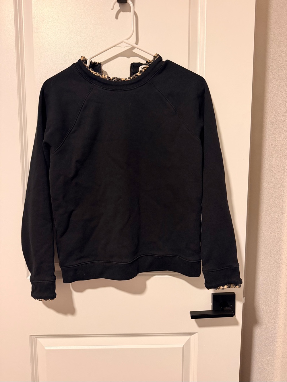 J. Crew Black Crewneck Sweatshirt with Leopard Trim